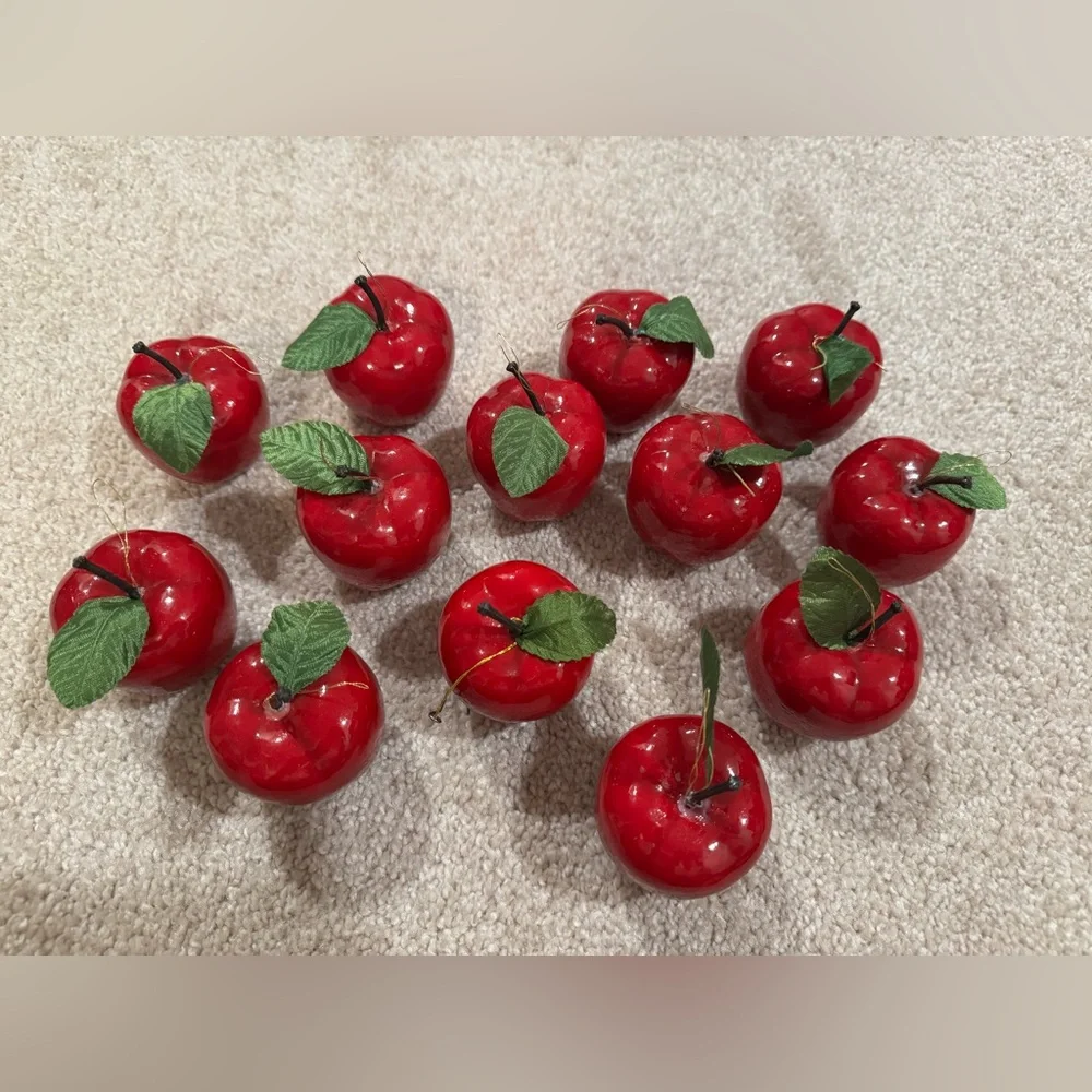 Set of Decorative Red Apple ornaments 1980s Christmas